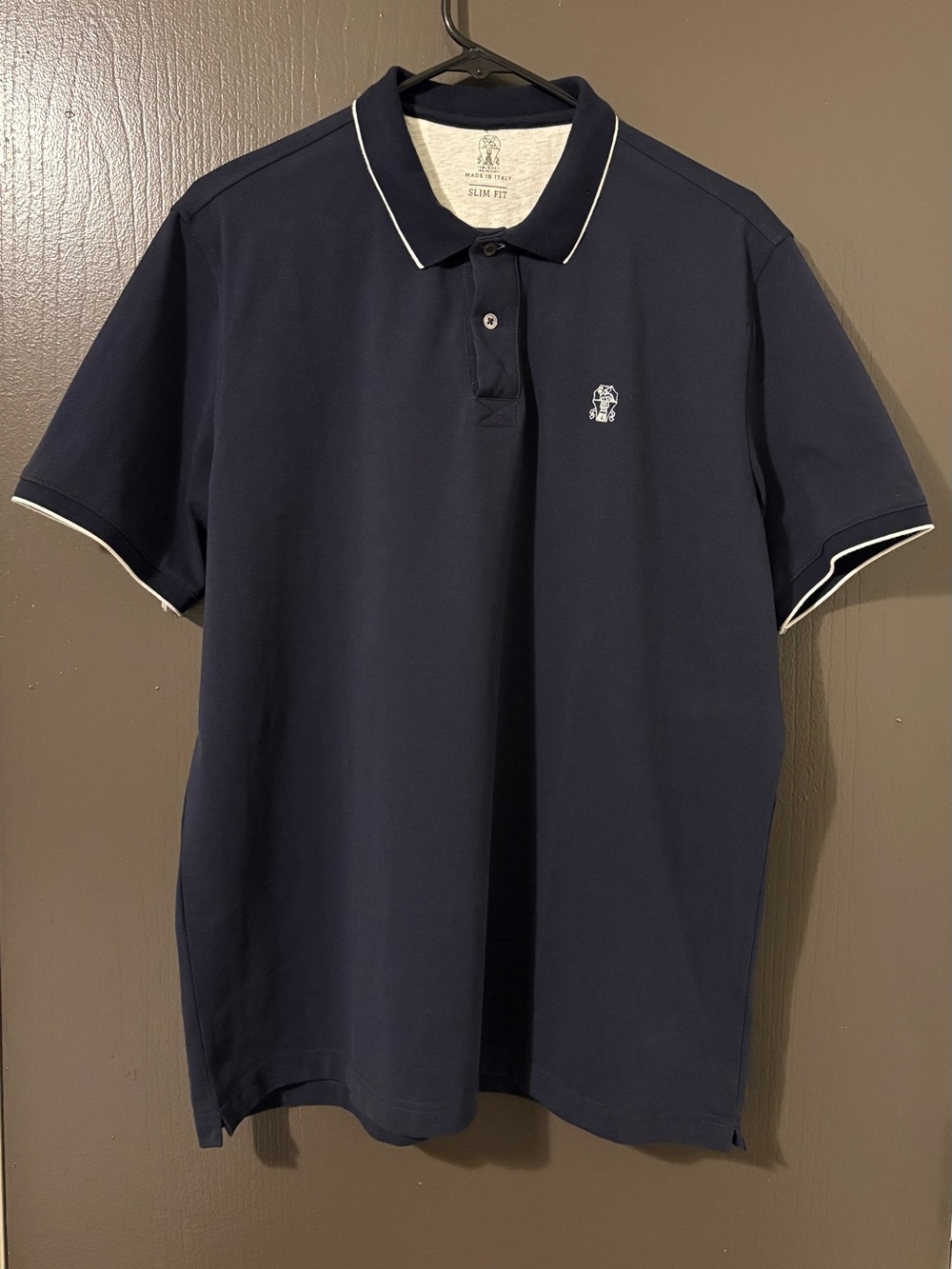 Brunello Cucinelli Navy Polo with White Piping